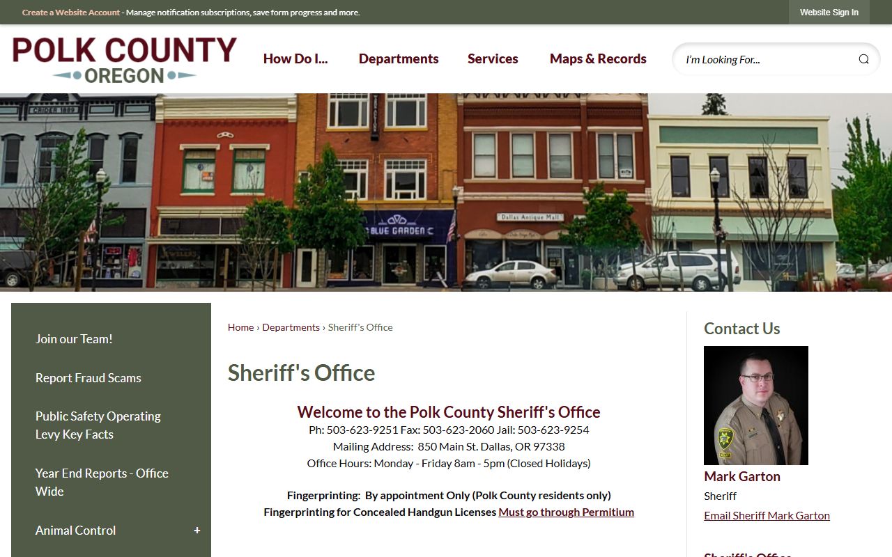 Polk County Sheriff's Office contact page for arrest and jail record questions