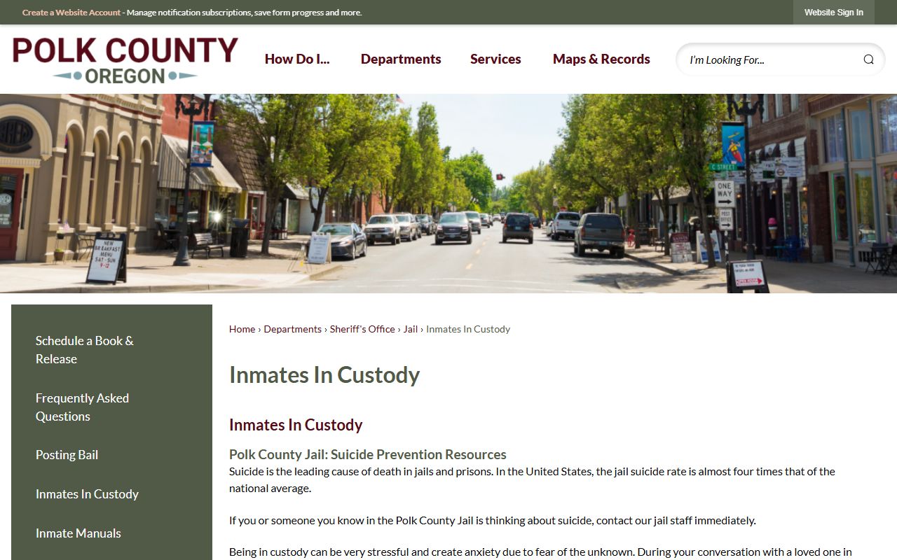 Polk County inmates in custody page with roster disclaimer and access notice
