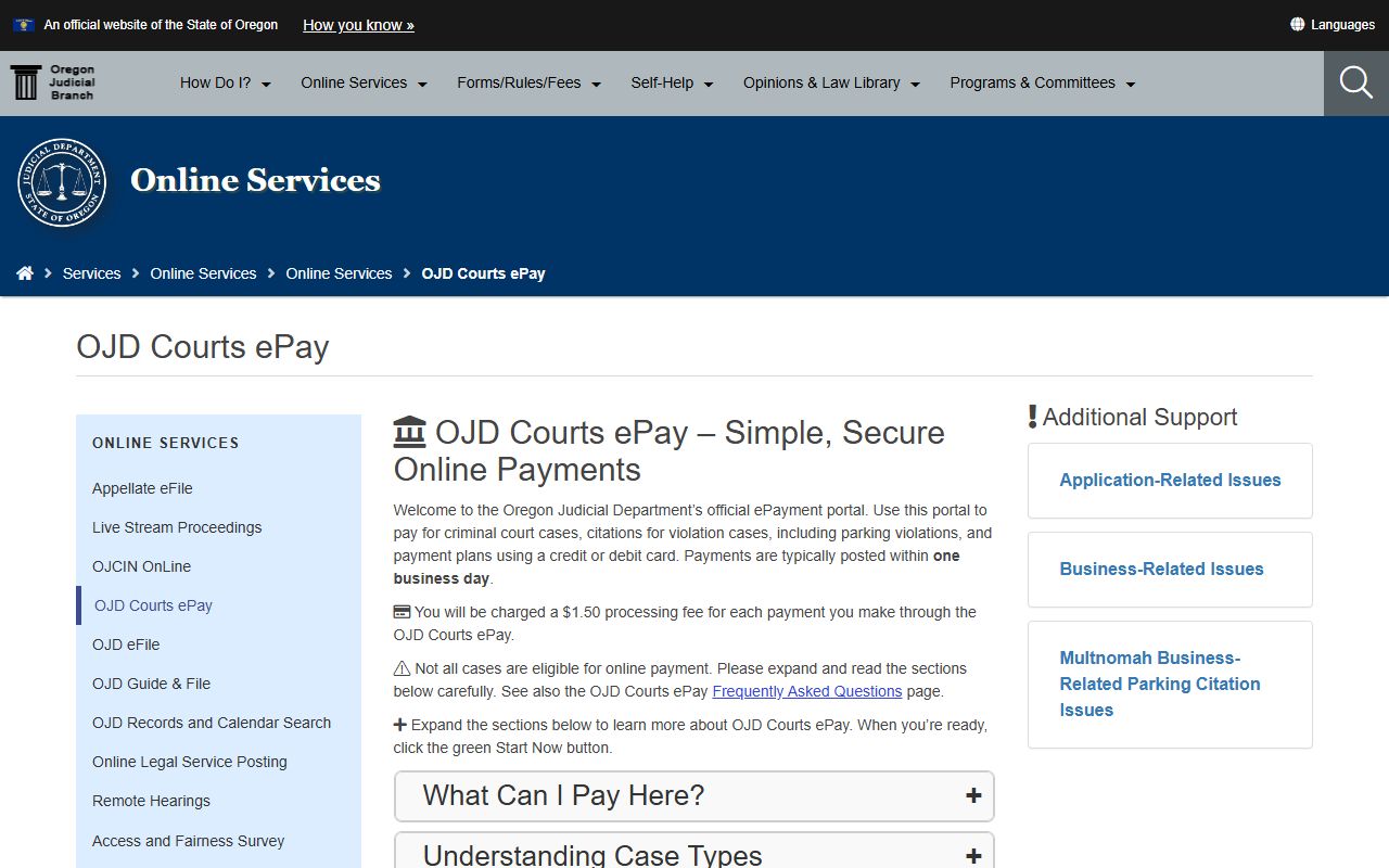 Polk County court dockets OJD ePay page for eligible payments