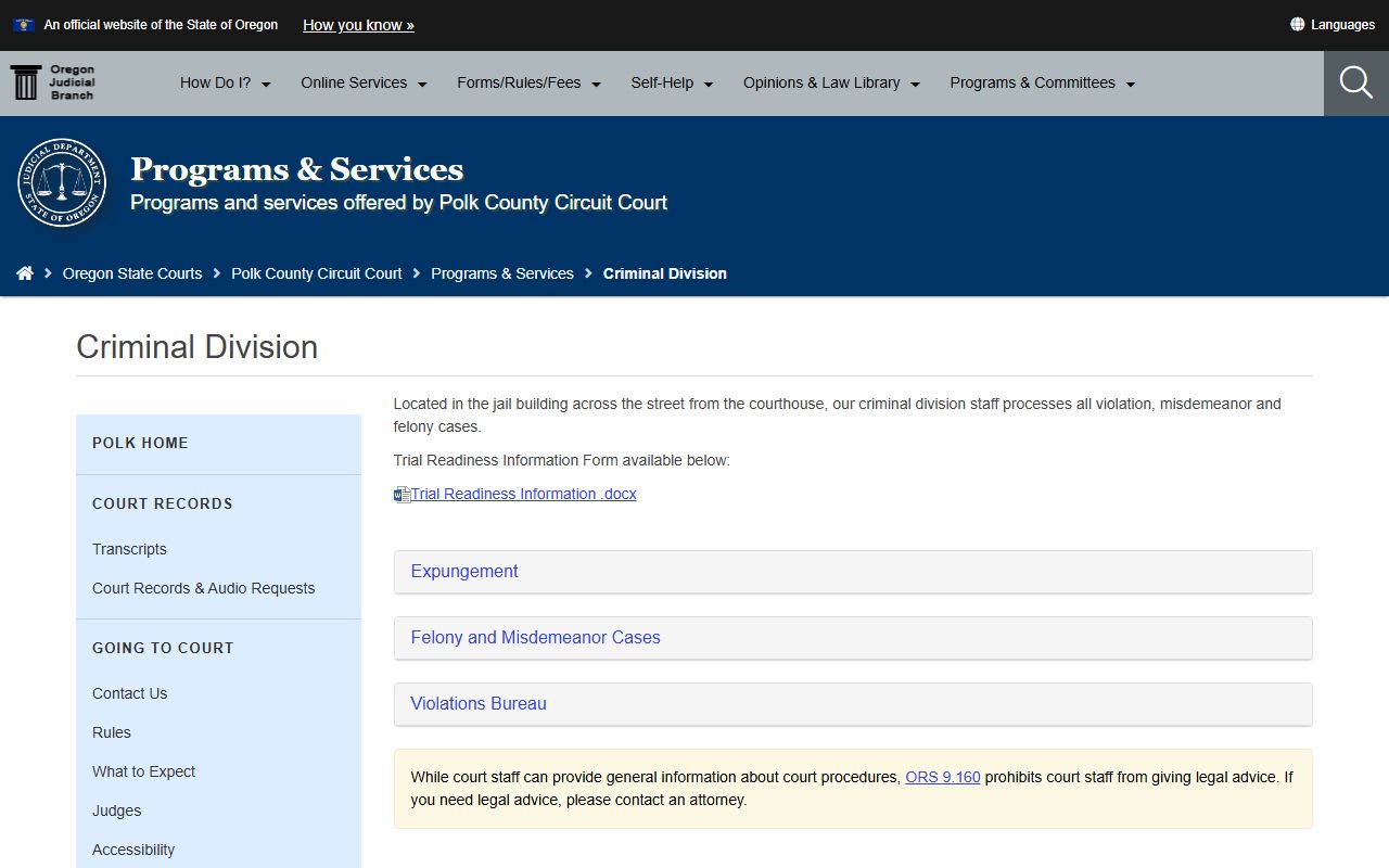 Polk County court dockets Circuit Court criminal arraignment page