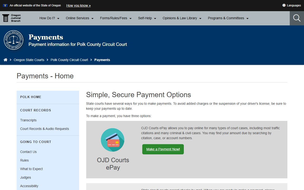 Polk County court dockets Circuit Court payments page