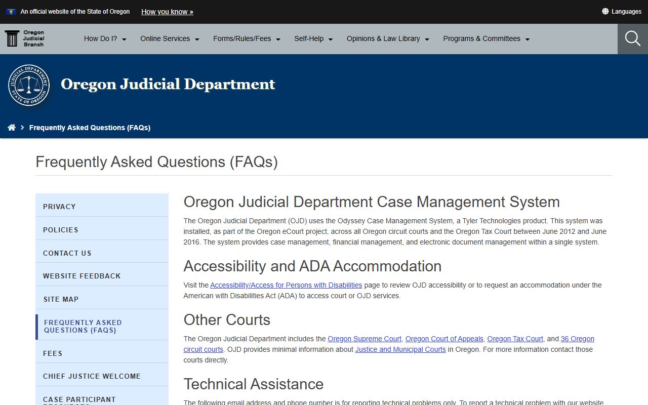 Polk County court records OJD FAQ and Odyssey information