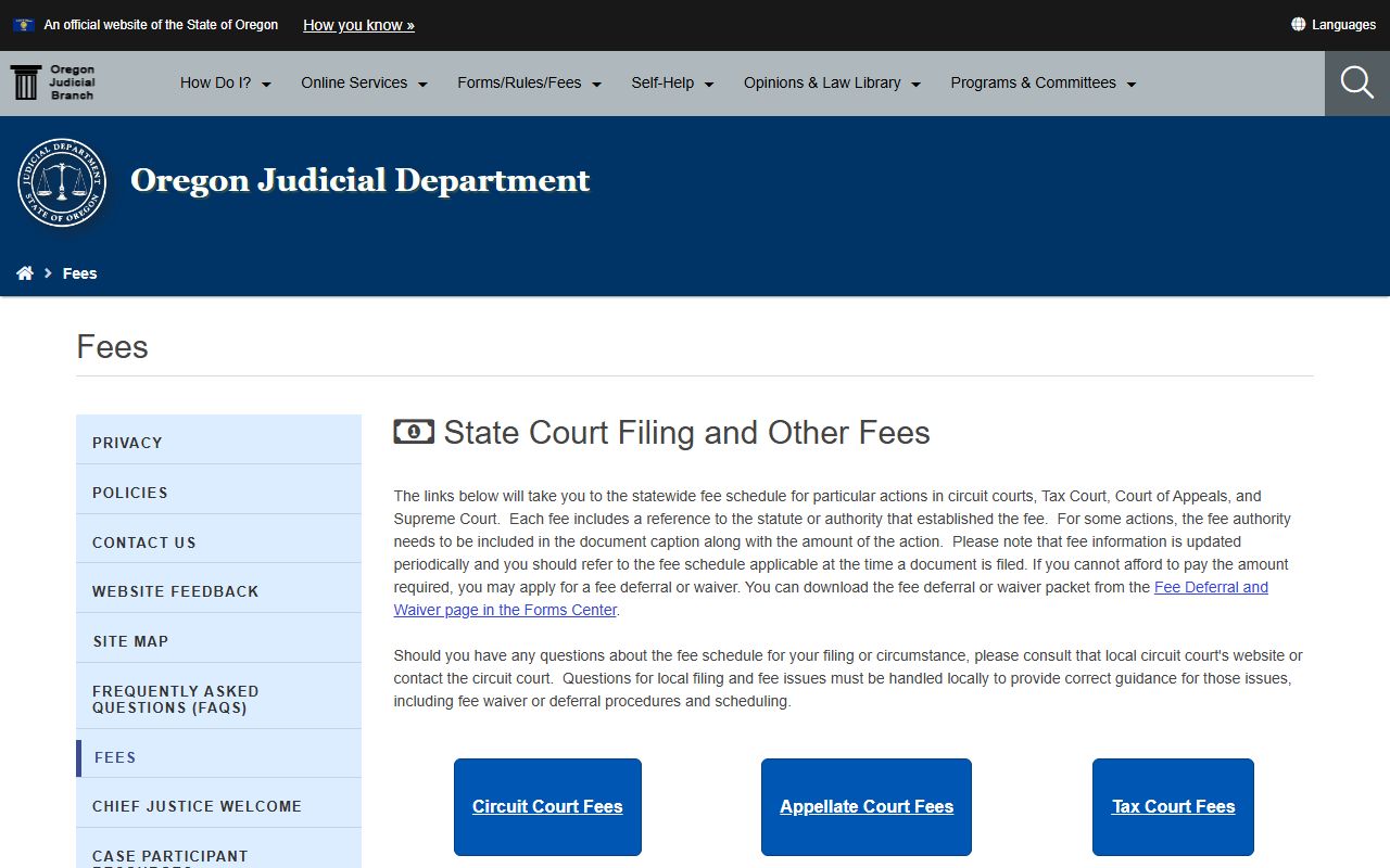 Polk County court records OJD statewide court fees