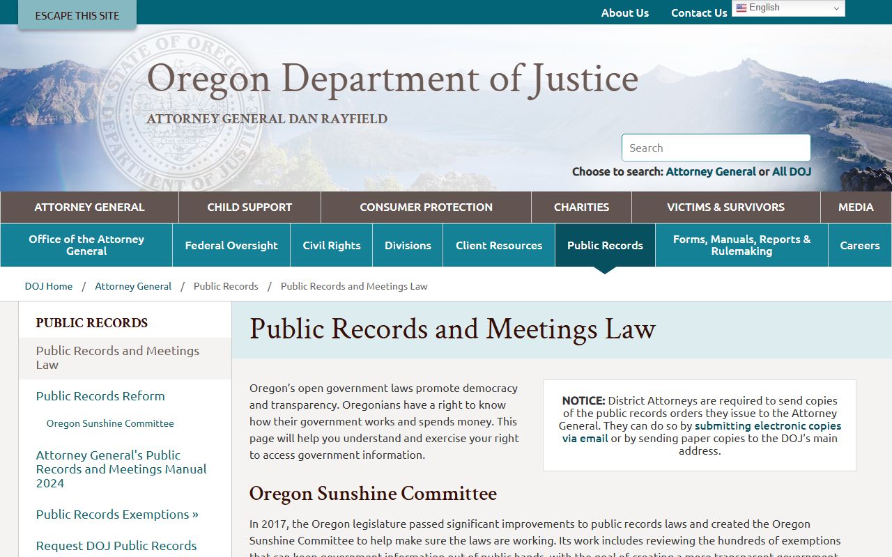 Polk County court records Oregon DOJ public records law guidance