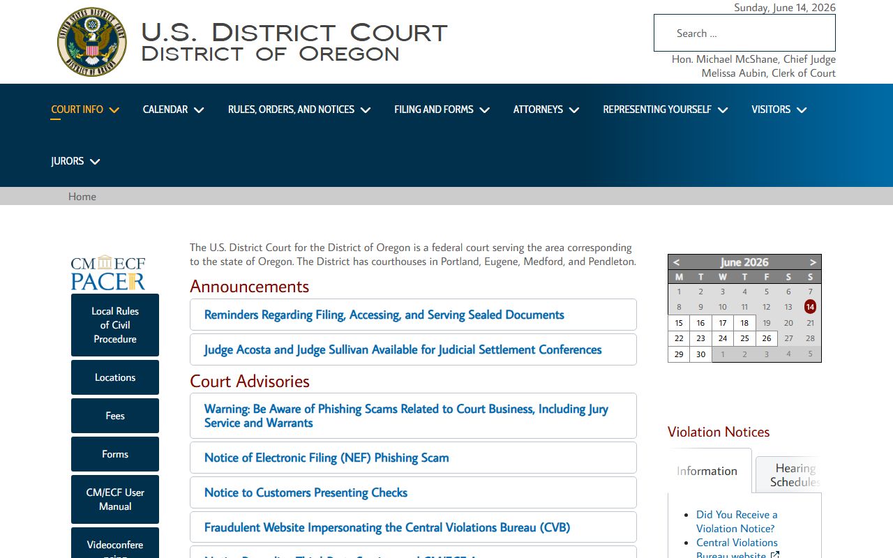 Polk County Circuit Court records federal District of Oregon distinction