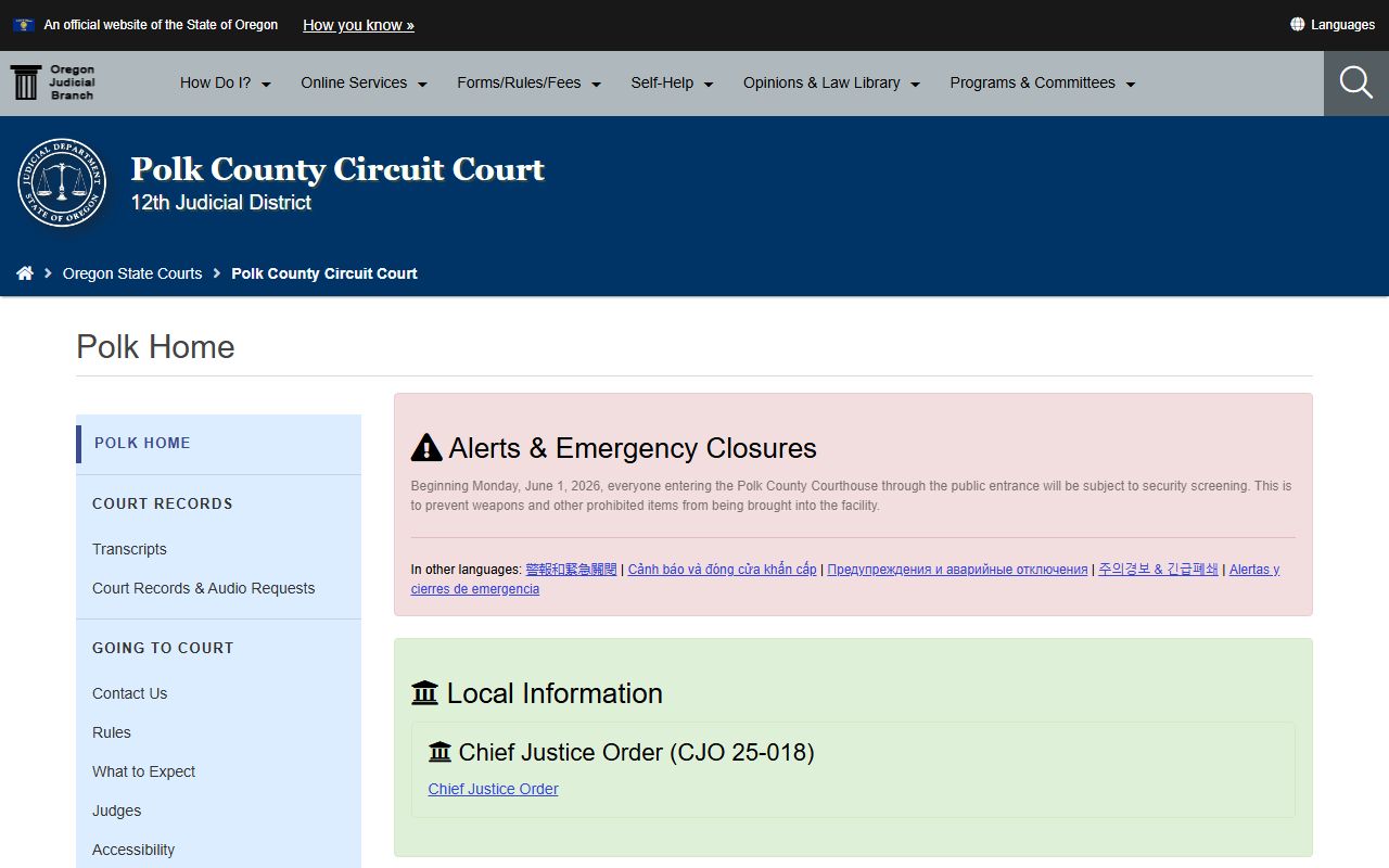 Polk County court records Circuit Court home page