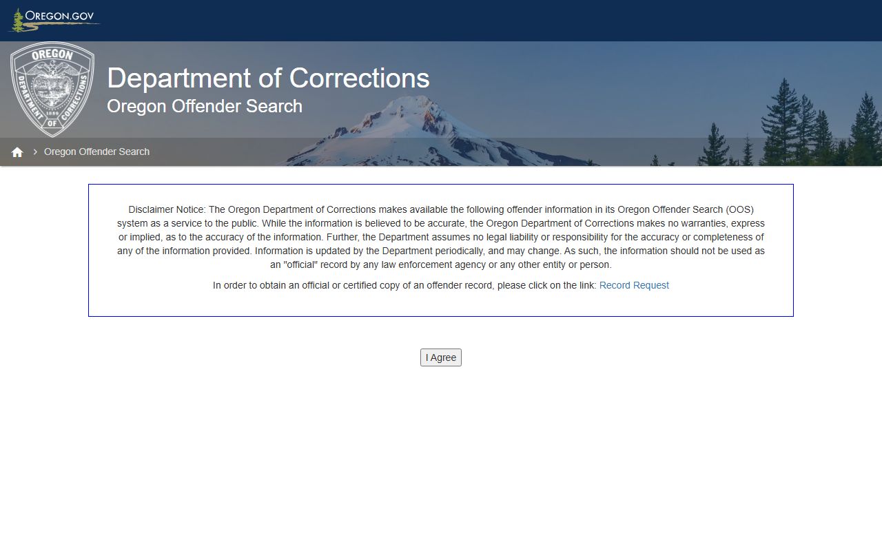 Oregon Department of Corrections offender search portal for state custody and supervision