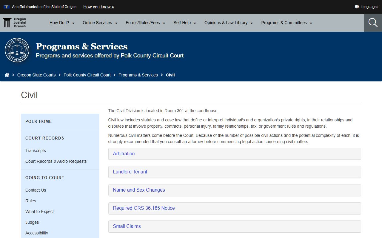 Polk County probate records Circuit Court civil and room 301 information