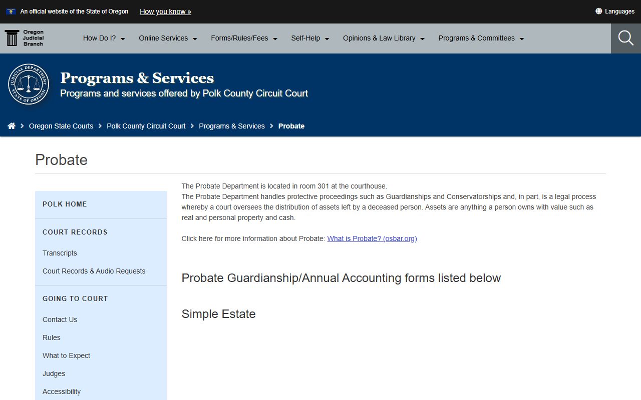 Polk County probate records Probate Department page